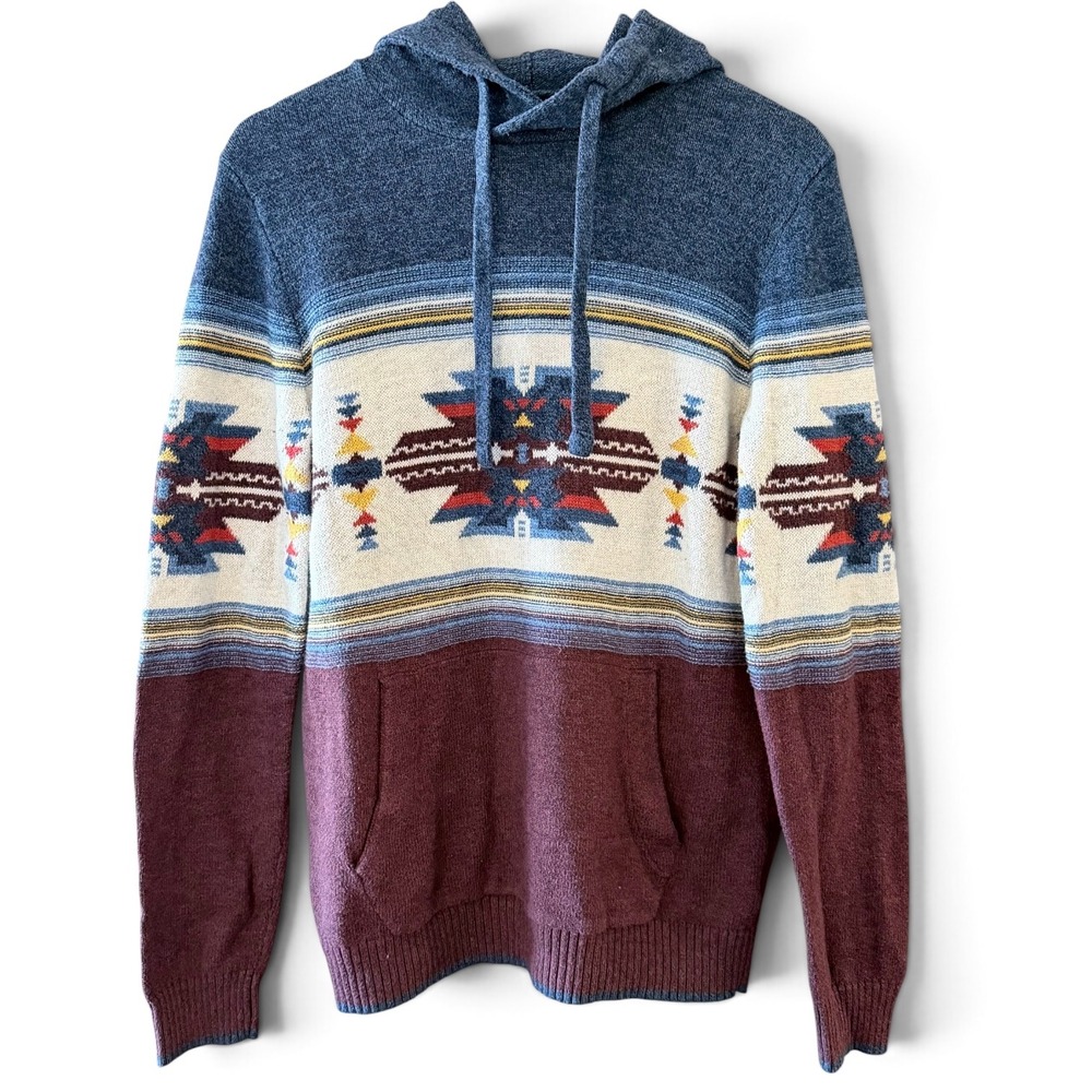 American Eagle Men Small Southwestern Aztec Knit Hoodie Sweater Boho Pullover